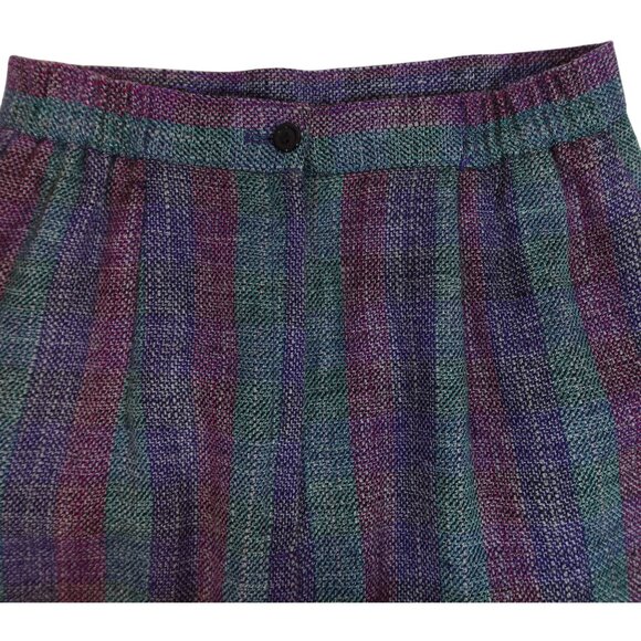 Vintage 60s Jewel Tone Rainbow Striped Wool Midi Skirt Size 8 Academia Preppy - Picture 6 of 8